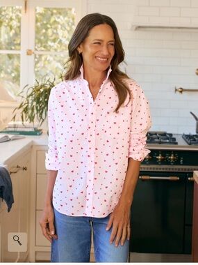 Frank & Eileen white Button-Down Shirt with pink Heart Print